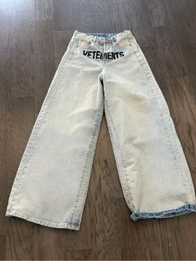 Vetements Pale Blue Wide-Leg Jeans with Front Logo